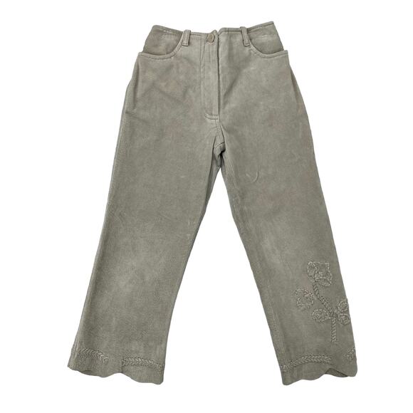 Lili Gaufrette Girls Tan Grey Leather Ankle Pants 5 - Picture 1 of 7